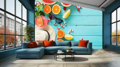 Creative trendy summertime banner mockup. Summer shopping sales and vacation concept. Wall mural