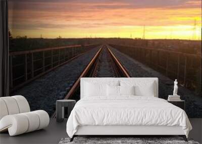 railway at sunset Wall mural