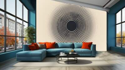 A black and white image of a circle with a black center Wall mural