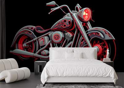 A colorful motorcycle with a neon light on the front wheel. Wall mural