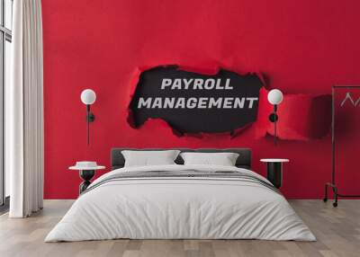 A red background with a black word that says payroll management Wall mural