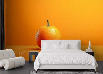 A single orange sits on a table with a wet surface Wall mural