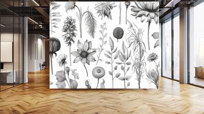 Cute doodle floral frames perfect for various design projects. Wall mural