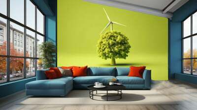 Energy saving house concept with solar panels and a windmill Wall mural