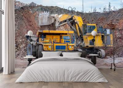 yellow excavator on construction site Wall mural