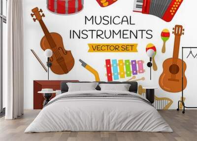 Vector set of cartoon musical instruments. Wall mural