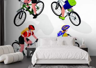 set of characters. men on a bicycle. isometry 3d Wall mural