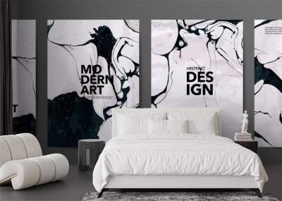 Black and white marble textures backgrounds set. Marbling paper with typography. Wall mural