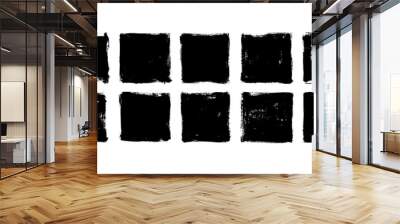 Black vector square box collection. Black painted square or rectangular shapes isolated on white background. Set of grunge template backgrounds. Hand drawn shape with rough edges Wall mural