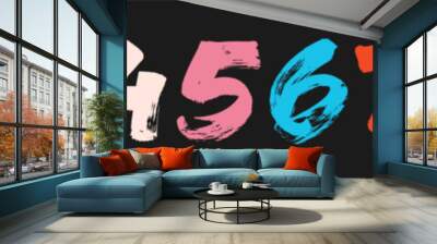 Bold brush drawn grunge numbers in bright colors. Dirty textured vector numbers for kid stuff. Rough brush strokes. Hand drawn thick digits in grunge modern style. Graffiti style writing. Wall mural