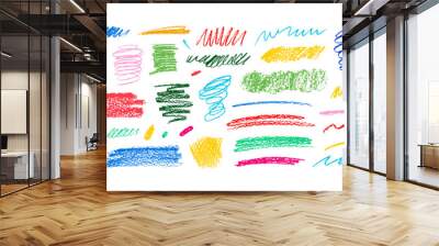 Charcoal pencil curly lines, squiggles and shapes. Grunge pen scribbles collection. Hand drawn vector pencil lines and doodles. Bright color charcoal or chalk drawing. Rough crayon strokes. Wall mural