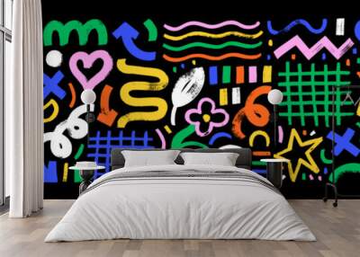 Colorful naive abstract geometric shapes, lines, forms collection. Wall mural