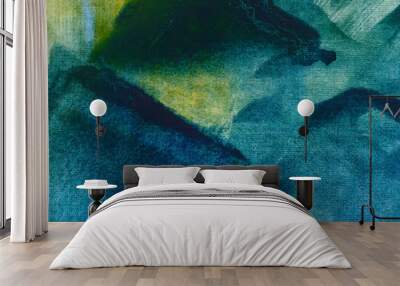 Dark colorful watercolor background. Hand drawn indigo blue and green painting. Aquarelle brush strokes. Wall mural