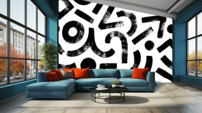 Geometric seamless pattern with circles and curved lines. Thick geometric brush strokes. Wavy and curly lines, round shapes, vector shapes. Bold curvy lines, circles and triangle abstract forms. Wall mural