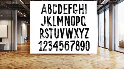 Grunge alphabet with capital letters. Dirty textured vector font. Typographic distressed font with dry brush strokes. Hand drawn characters with a rough inked texture. Numbers and letters. Wall mural