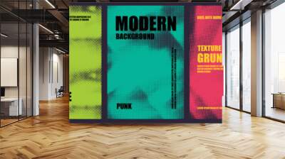 Grunge colorful poster collection with halftone texture and typography text. Wall mural