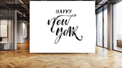 Happy New Year card. Modern vector brush calligraphy. Ink illustration with hand-drawn lettering.  Wall mural