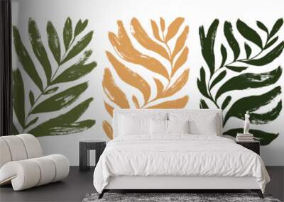 Matisse inspired contemporary plant shapes in neutral colors. Brush drawn branches with long leaves and curved stems. Modern Matisse style. Hand drawn abstract vector palm leaf in rectangle shapes. Wall mural