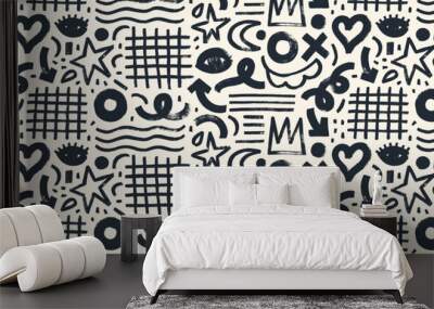 Memphis seamless banner design with grunge bold lines and shapes. Wall mural