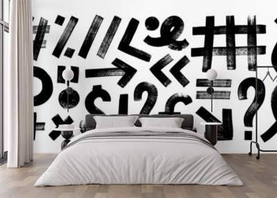 Punctuation signs drawn with a bold brush. Check marks, exclamation and question marks. Wall mural