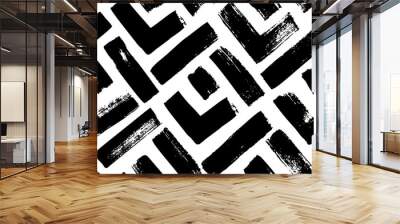 Seamless abstract geometric pattern with squares. Rhombuses with separate brush strokes. Brush drawn rectangles with bold rough lines. Geometric modern stylish grunge texture. Futuristic tech design. Wall mural