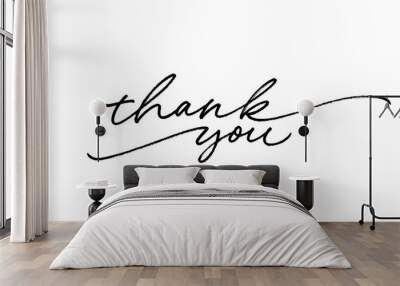 Thank you ink brush vector lettering. Thank you modern phrase handwritten vector calligraphy with swooshes. Black paint lettering isolated on white background. Postcard, greeting card, t shirt print. Wall mural