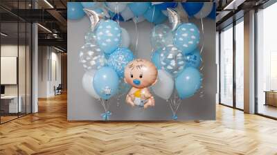 blue balloons in the room for discharge from the maternity hospital Wall mural