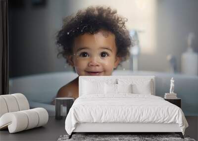 
Portrait of a cute african american little girl bathed in bathtub. Generative AI.
 Wall mural