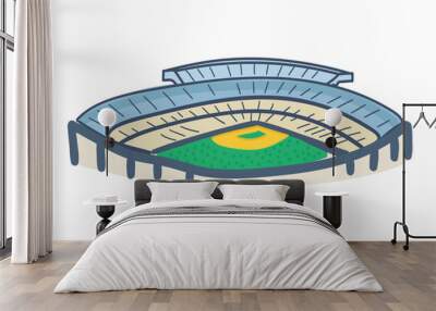 Hand drawn stadium with green grass. Football baseball players stadium in doodle style. Wall mural