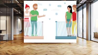 Illustrations concept coronavirus COVID-19. two couples communicates, interact on their balconies. Wall mural