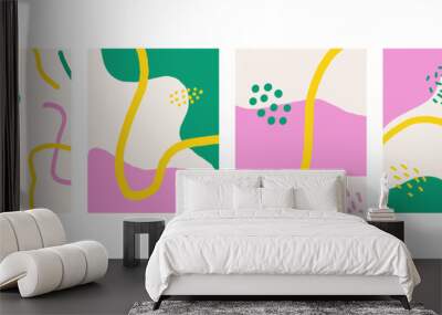 Naive groovy abstract shapes set. Brutal contemporary figure circle oval wave patterns. Swiss design aesthetic. Geometric posters in trendy retro brutalist style Wall mural