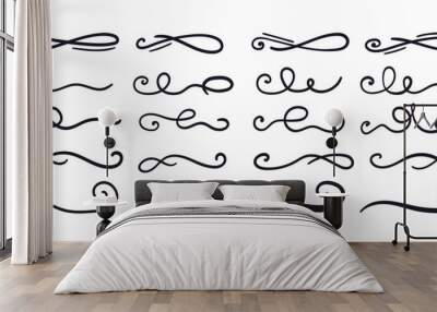 Swoosh and swoops double underline typography tails shapes. Brush drawn thick curved smears. Hand drawn collection of curly swishes, swashes, squiggles. Vector calligraphy doodle swirls. Wall mural