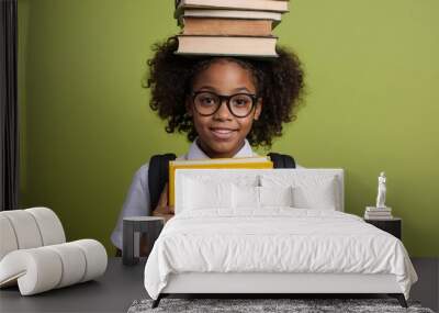 African American schoolgirl girl with books on her head Wall mural