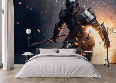 Epic Knight in Iron Armor, fantasy illustration Wall mural