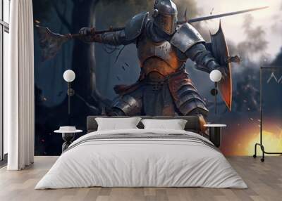 Epic Knight in Iron Armor, fantasy illustration Wall mural