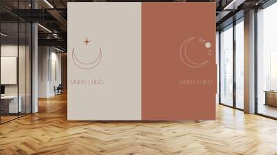 Delicate linear logos depicting the moon. Vector illustration in gentle colors of a logo for a female business. mental health and psychology, beauty, self-care, health, aculism, mysterious signs. Wall mural