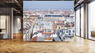 BUDAPEST, HUNGARY - MARCH 2020. Aerial view square with people in front of Saint Stephens Basilica in Budapest Wall mural