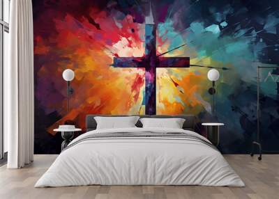 painting art of an abstract background with cross. christian illustration. Wall mural