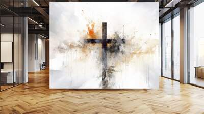 Painting art of an abstract background with cross. Christian illustration. Wall mural