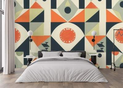 A captivating geometric pattern showcases an array of bold colors and shapes, perfect for contemporary interior design. Generative AI Wall mural