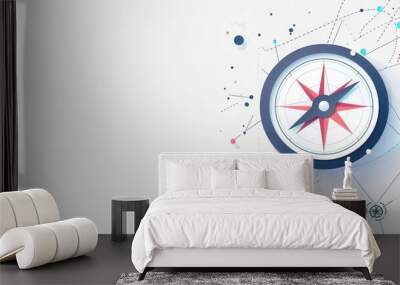 A minimalist compass icon with clear lines on a white background. This simple and symbolic image is ideal for navigation apps and travel services. Generative AI Wall mural