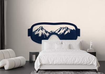 A sleek logo design featuring ski goggles with a reflection of majestic snow-covered mountains, evoking winter sports excitement. Generative AI Wall mural