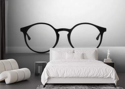 Classic black eyeglasses are displayed on a clean surface against a subtle gradient background, showcasing their stylish simplicity. Generative AI Wall mural