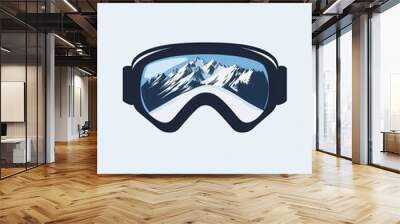 Stylish ski goggles showcase a reflection of snow-covered mountains, highlighting the beauty of winter adventures and outdoor activities. Generative AI Wall mural