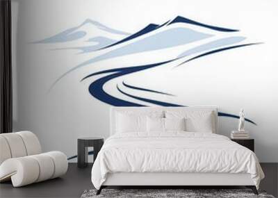 This design features a stylized representation of a ski trail winding through a snow-covered mountainscape, evoking winter adventure. Generative AI Wall mural