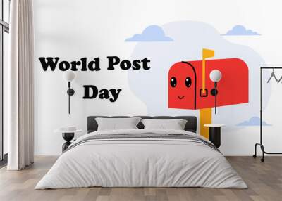 Celebrating World Post Day with a red post box and a letter being sent on a bright day Wall mural