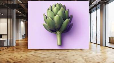 Fresh green artichoke on a soft purple background showcasing its unique shape and texture Wall mural