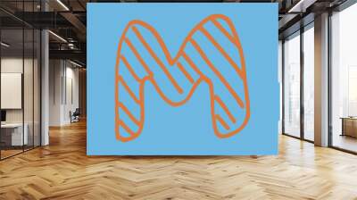 Vector hand drawn letter M. Colorful English ABCs. Simple typographic design of Latin capital letter with stripes. Childish drawing. Template for banner, poster, greeting card, print Wall mural