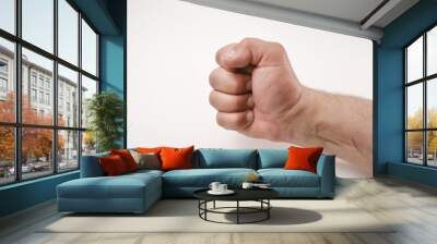 male hand clenched into a fist on a white background Wall mural