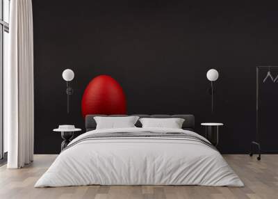 Colored red easter egg on bright black background Wall mural